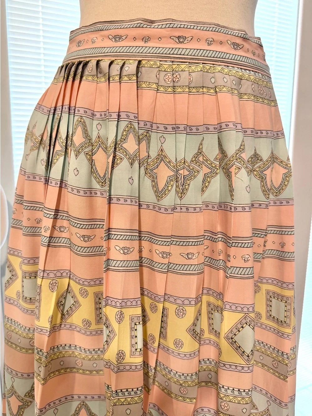 Vintage Chaus Cottage core Peach,  Geometric Printed Maxi Skirt